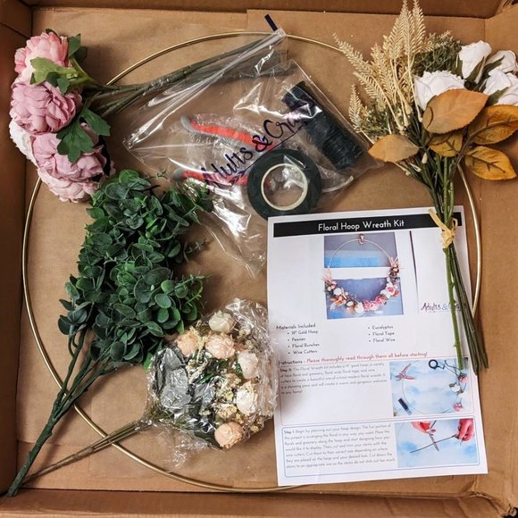 DYI Artificial Floral Hoop Wreath Kit, Peonies & Eucalyptus - Picture 1 of 5